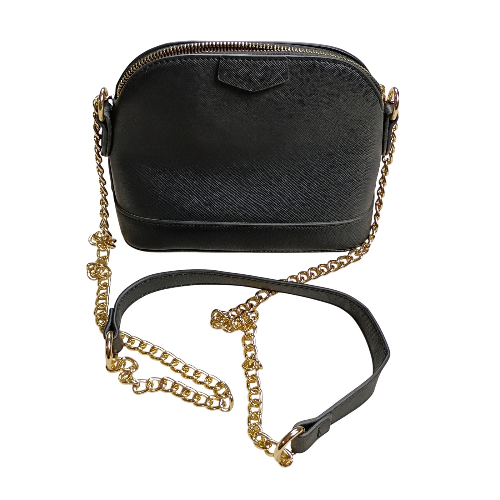 Unbranded Crossbody Bag Womens Small Black Saffiano Dome Gold Chain